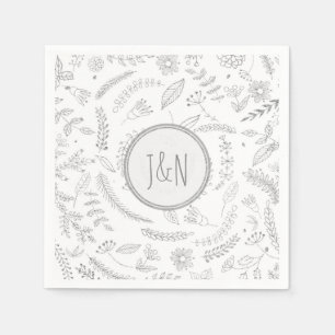 Silver Floral Leaves Rustic Wedding Reception Napkin