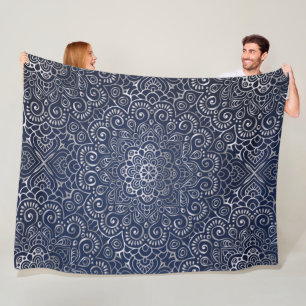 Silver Floral Mandala Fleece Blanket