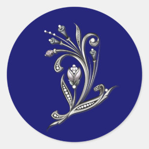 Silver Floral on Blue Wedding Envelope Seal