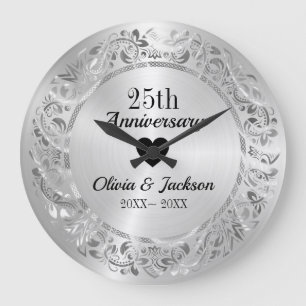 Silver Floral Ornament Large Clock