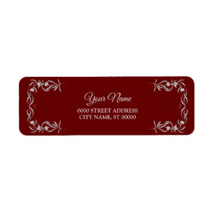 Silver Floral Pattern Red Wedding Return Address Label