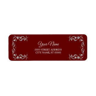 Silver Floral Pattern Red Wedding Return Address Label