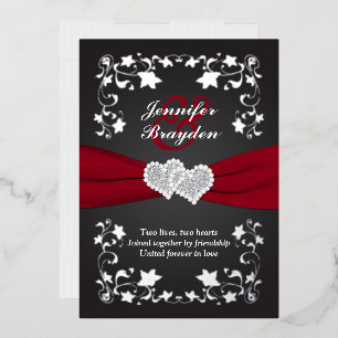 Silver Floral, Red, Black Joined Hearts Wedding