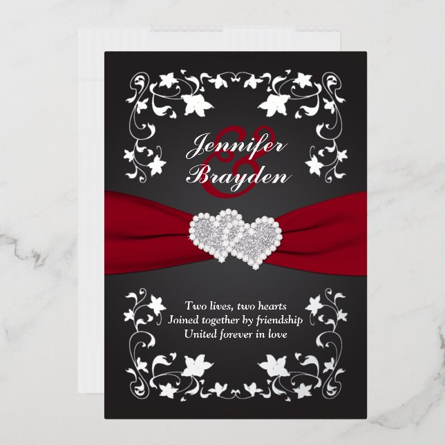 Silver Floral, Red, Black Joined Hearts Wedding (Envelope)