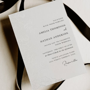 Silver Floral Wedding  Foil Invitation