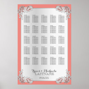 Silver Floral Wedding Seating Chart 24x36