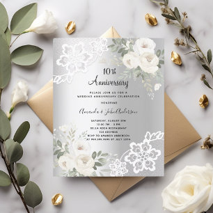 Silver florals 10th wedding anniversary invitation