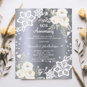 Silver florals 60th wedding anniversary invitation