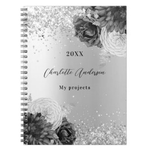 Silver florals elegant glamourous name notebook