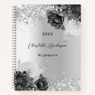 Silver florals elegant glamourous name notebook