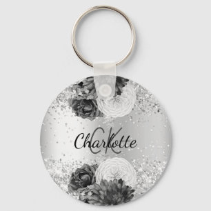 Silver florals elegant name key ring