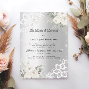 Silver Florals Invitación Bodas de Diamante Invitation