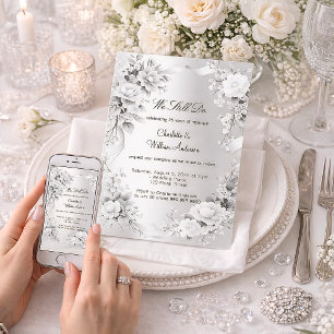 Silver florals wedding vow renewal invitation