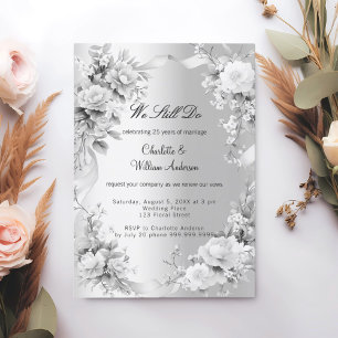 Silver florals wedding vow renewal invitation
