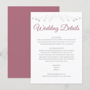 Silver Flourish Dusty Rose Elegant Wedding Details Enclosure Card