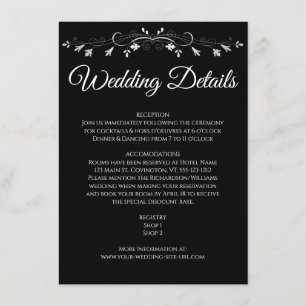 Silver Flourish Elegant Black Wedding Details Enclosure Card
