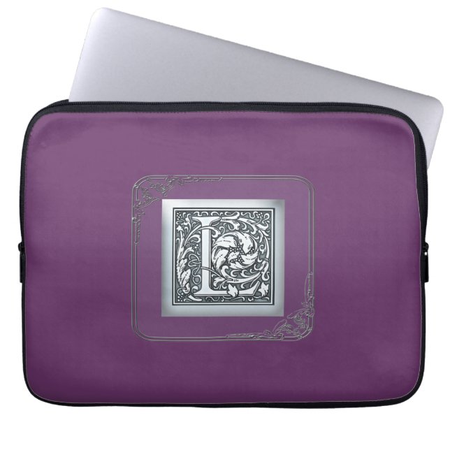 silver flourish monogram - L Laptop Sleeve (Front)