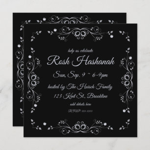 Silver Flourish with Apples Rosh Hashanah Invitation
