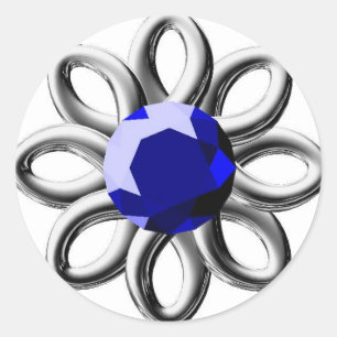 Silver flower with blue stone classic round sticker