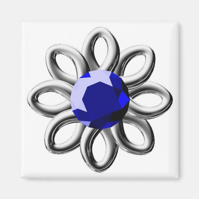 Silver flower with blue stone magnet (Front)