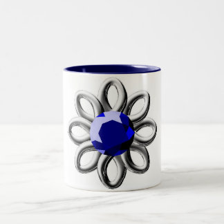 Silver flower with blue stone Two-Tone coffee mug