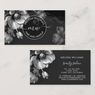Silver Flowers Black Logo Business Card