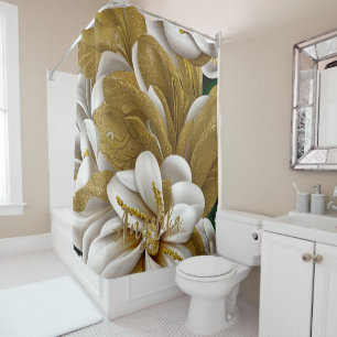 Silver Flowers Gold Rhinestones Custom Name Shower Curtain