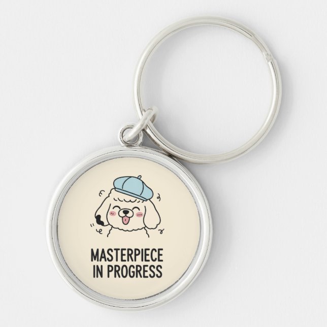 Silver Fluffy Poodle Puppy Rosy Cheeks Accessory Key Ring (Front)