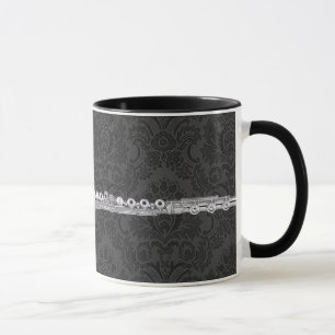 Silver Flute on Black Damask Mug