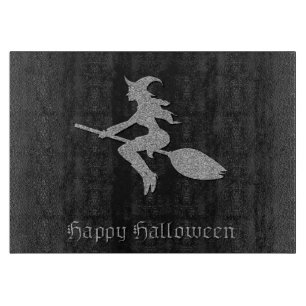 Silver Flying Witch Halloween Cutting Board
