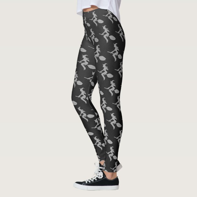Silver Flying Witch Halloween Leggings (Left)
