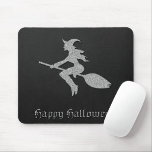 Silver Flying Witch Halloween Mouse Pad