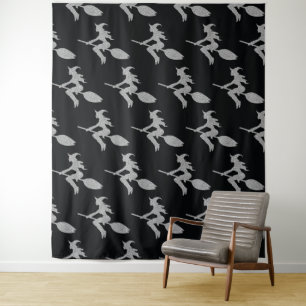 Silver Flying Witch Halloween Photo Backdrop Tapestry