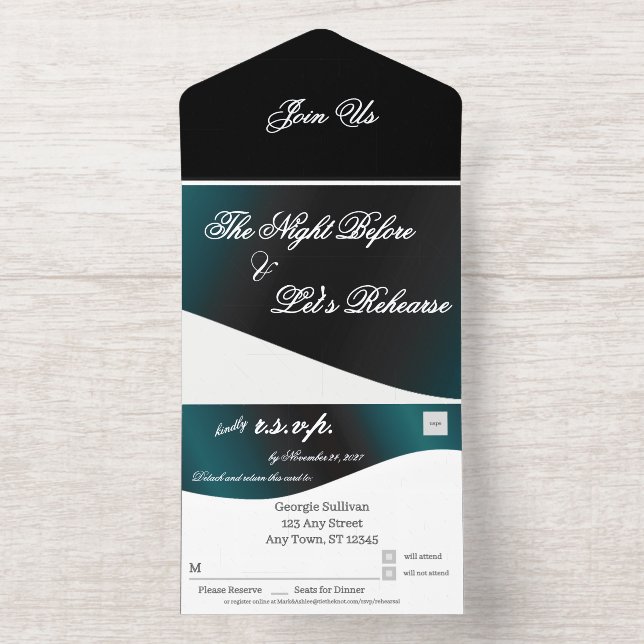 Silver Foil All in One Rehearsal Invitation (Inside)