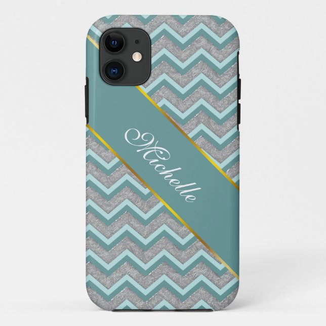 Silver Foil and Teal ZigZag Case-Mate iPhone Case (Back)