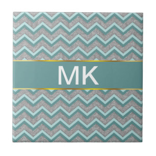 Silver Foil and Teal ZigZag Ceramic Tile