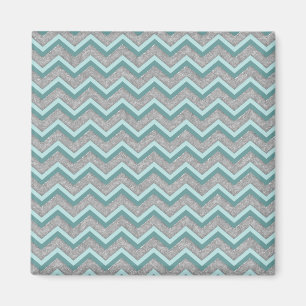 Silver Foil and Teal ZigZag Magnet