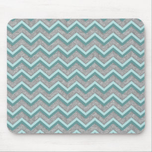 Silver Foil and Teal ZigZag Mouse Pad