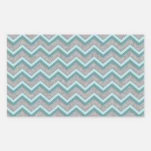 Silver Foil and Teal ZigZag Rectangular Sticker
