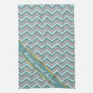 Silver Foil and Teal ZigZag Tea Towel