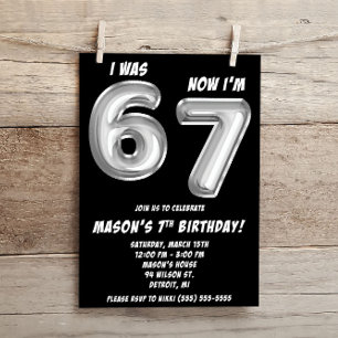 Silver Foil Balloons 67 Themed 7th Birthday Party Invitation