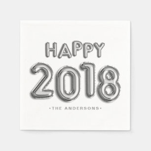 Silver Foil Balloons Happy 2018   New Year Napkin