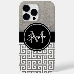 Silver Foil Black and White Greek Key Monogram Case-Mate iPhone 14 Pro Max Case