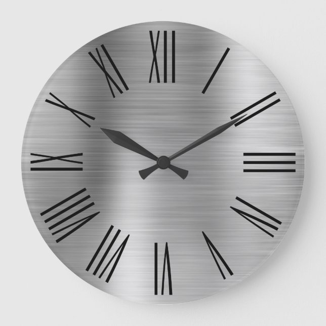Silver Foil Black Roman Numerals Large Clock (Front)
