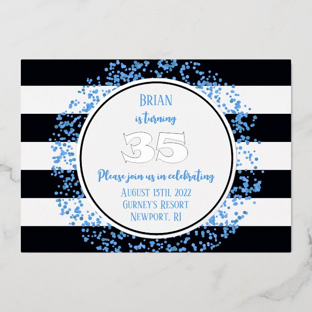 Silver Foil Blue Dot 35th Birthday Invitation Foil (Front)