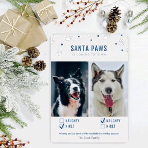 Silver Foil & Blue Santa Paws Two Dog Photo Card