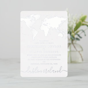 Silver Foil Blue World Map Destination Wedding