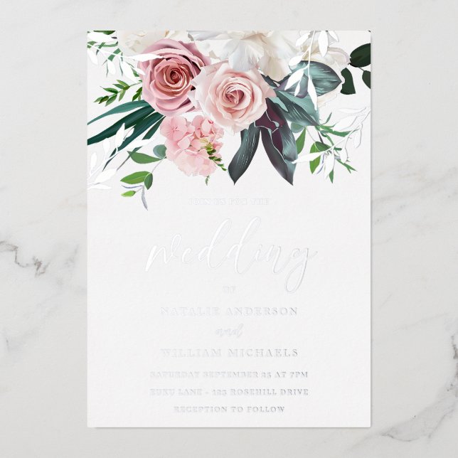 Silver Foil & Blush Floral Wedding (Front)