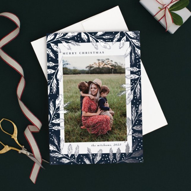  Silver Foil Branches 3 Photo Christmas Foil Holiday Card (Creator Uploaded)