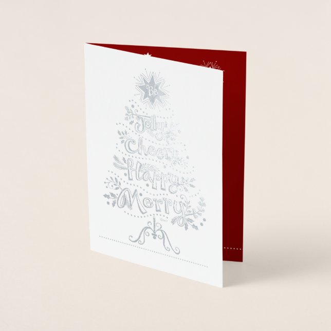 Silver foil Business Holiday Card Christmas Tree (Front)